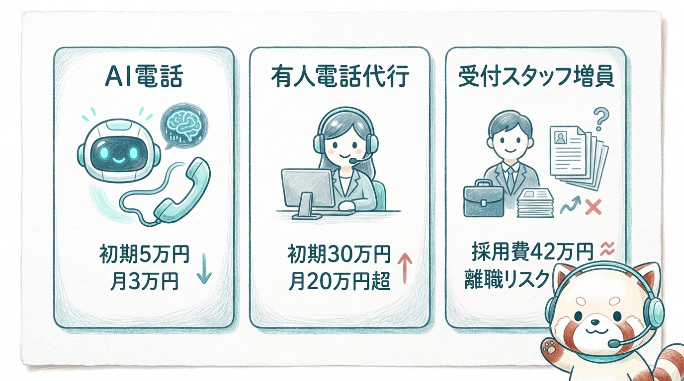 AI電話・有人電話代行・受付スタッフ増員の費用対効果を比較