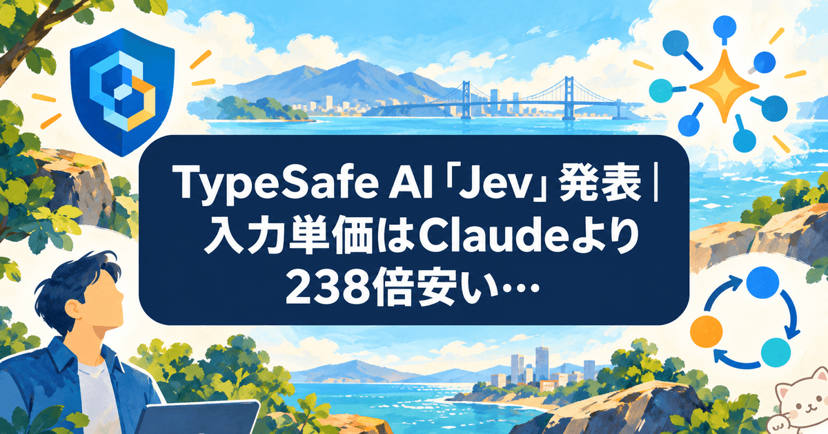 TypeSafe AI「Jev」発表|入力単価はClaudeより238倍安い、ChatGPT共同開発者の新型AI