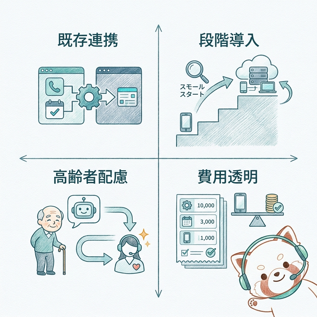 失敗しないAI電話サービス選定の4つの判断軸を整理した図