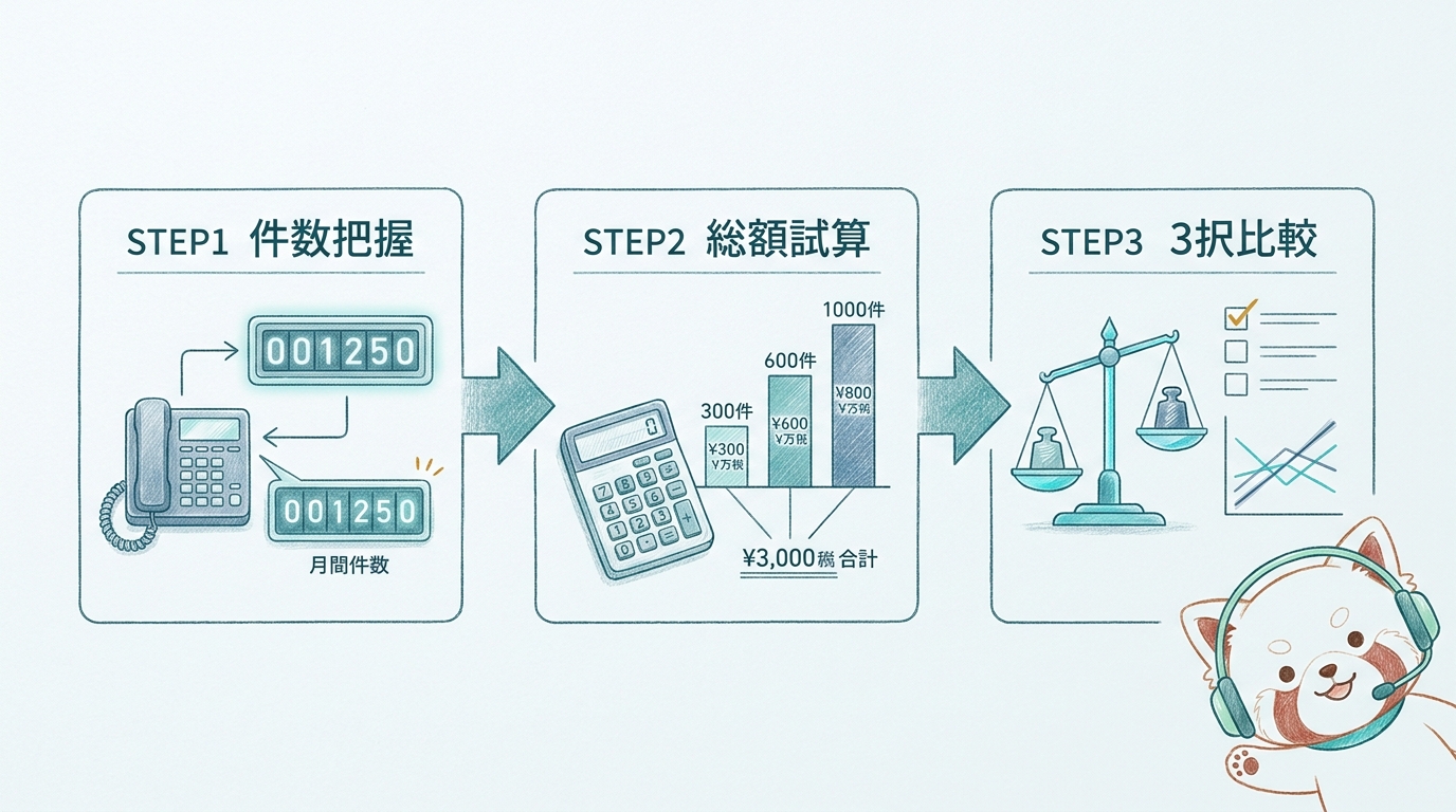 AI電話の費用対効果を試算する3ステップの損益分岐点フロー