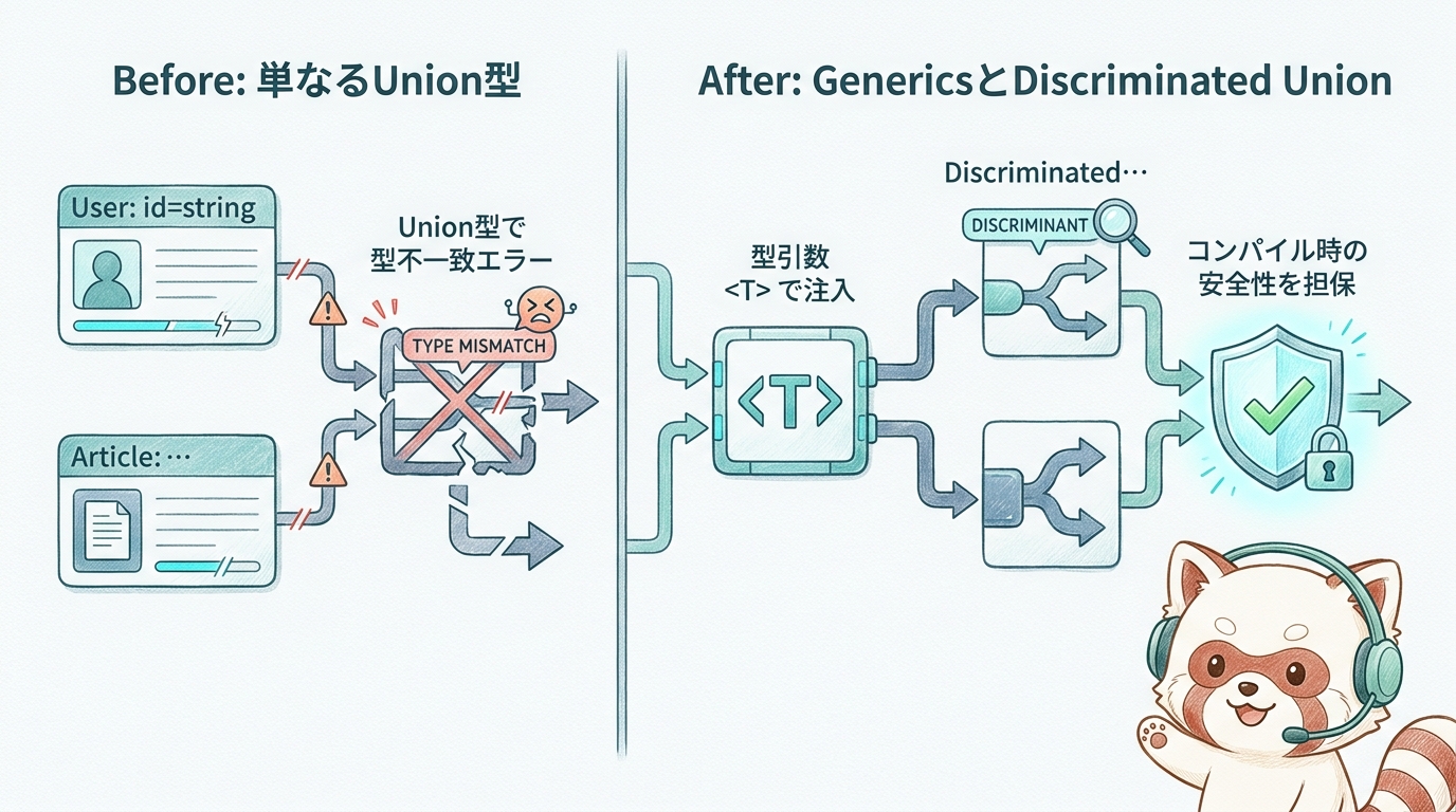 Union型による型不一致エラーとGenericsによる安全な設計の比較