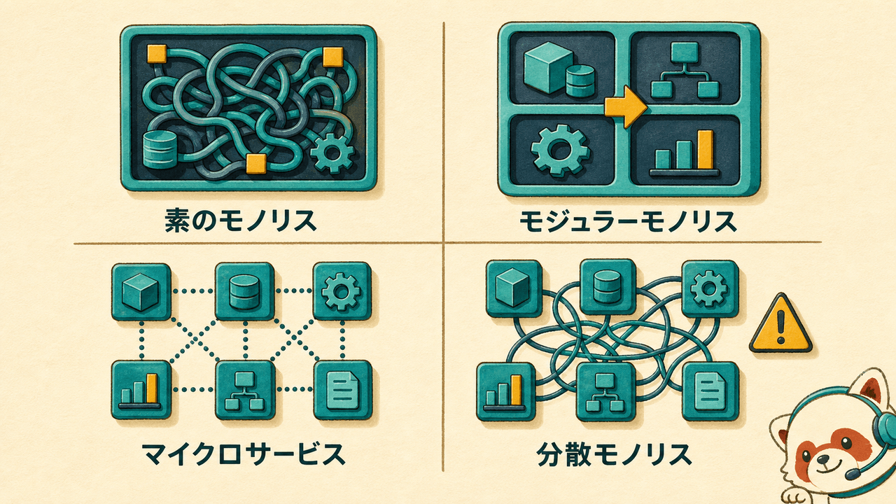 ループ適合度で4つのアーキテクチャを配置したマトリクス