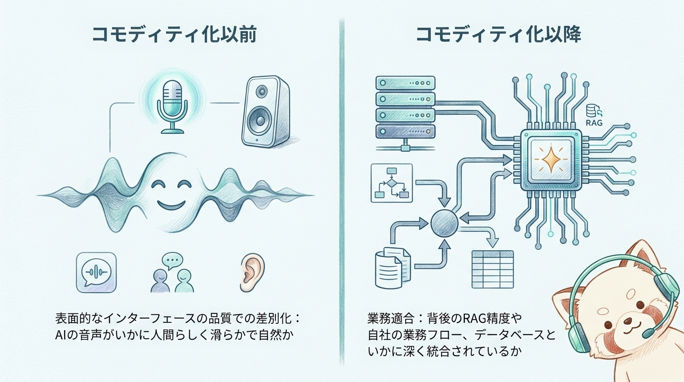 音声AIコモディティ化による競争軸の変化を示す図