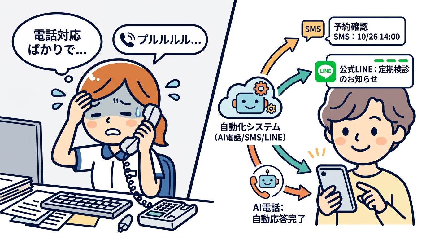 電話対応からSMS、LINE、AI電話による自動リマインダーへの移行