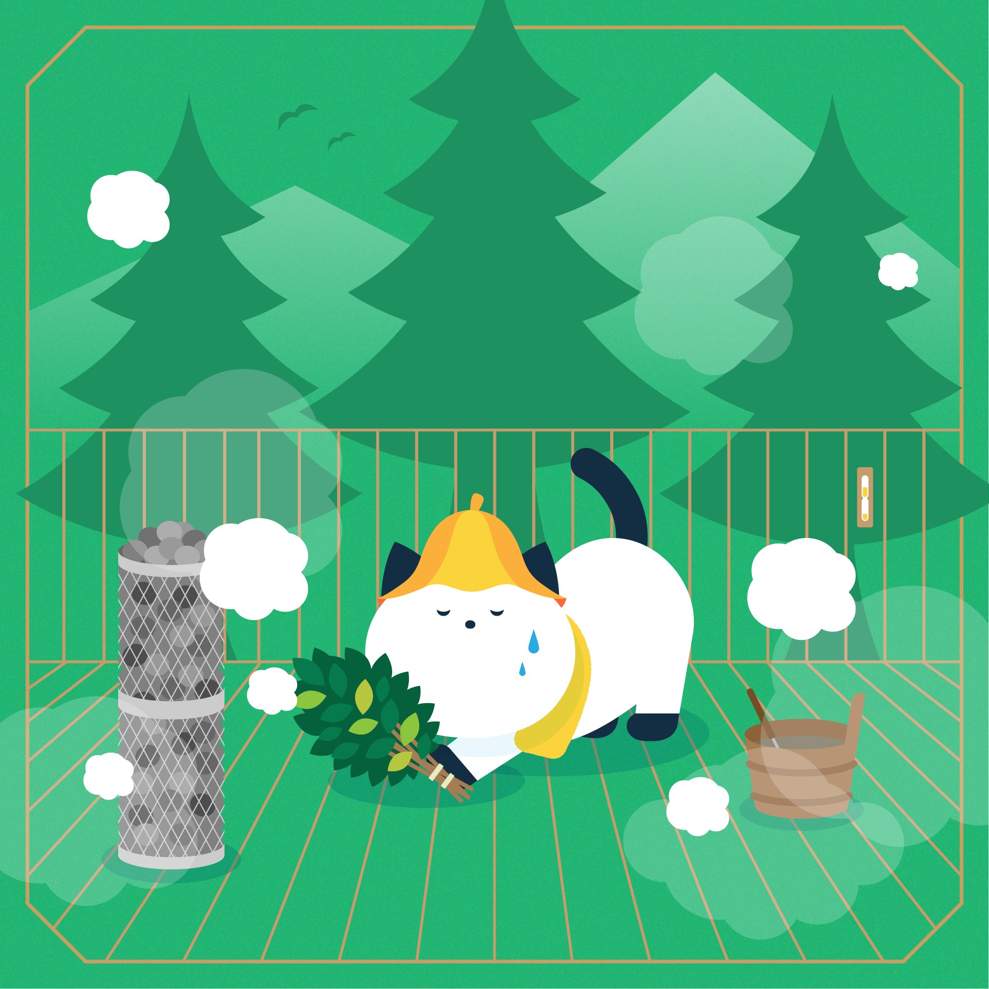 サウナ中...