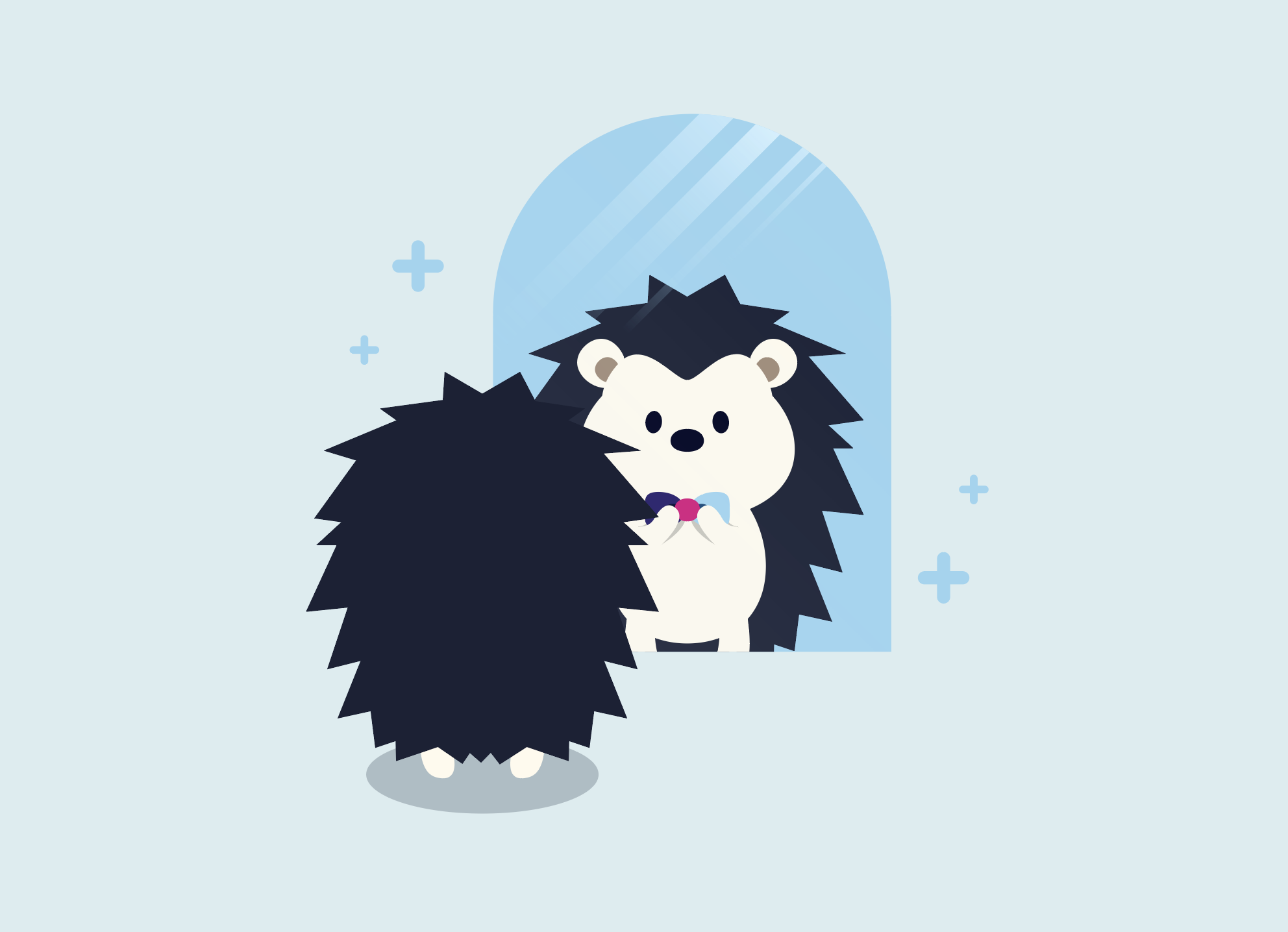 フィトくんの鏡に向かってる立ち姿のイラスト