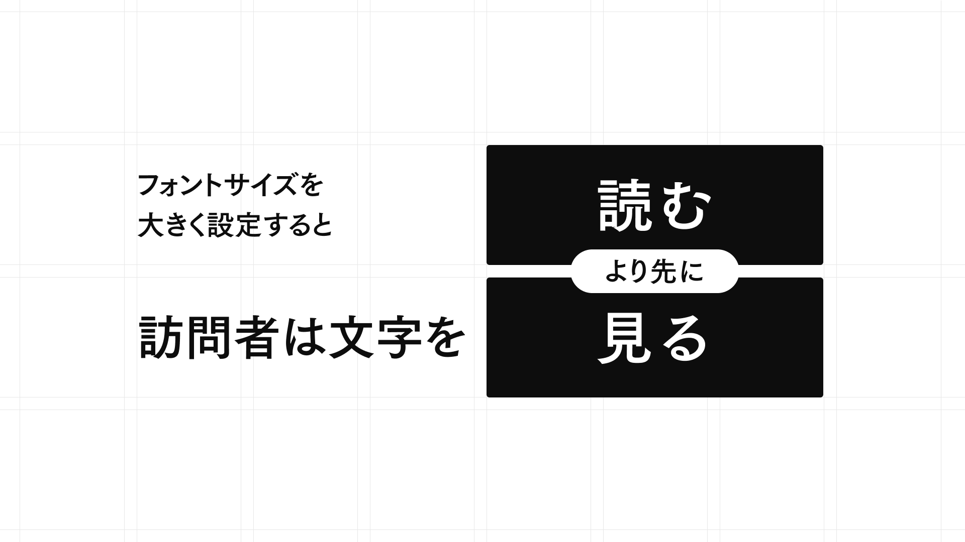 ウェブタイポグラフィとグリッドシステム フォントサイズを大きく設定すると訪問者は文字を読むより先に見る