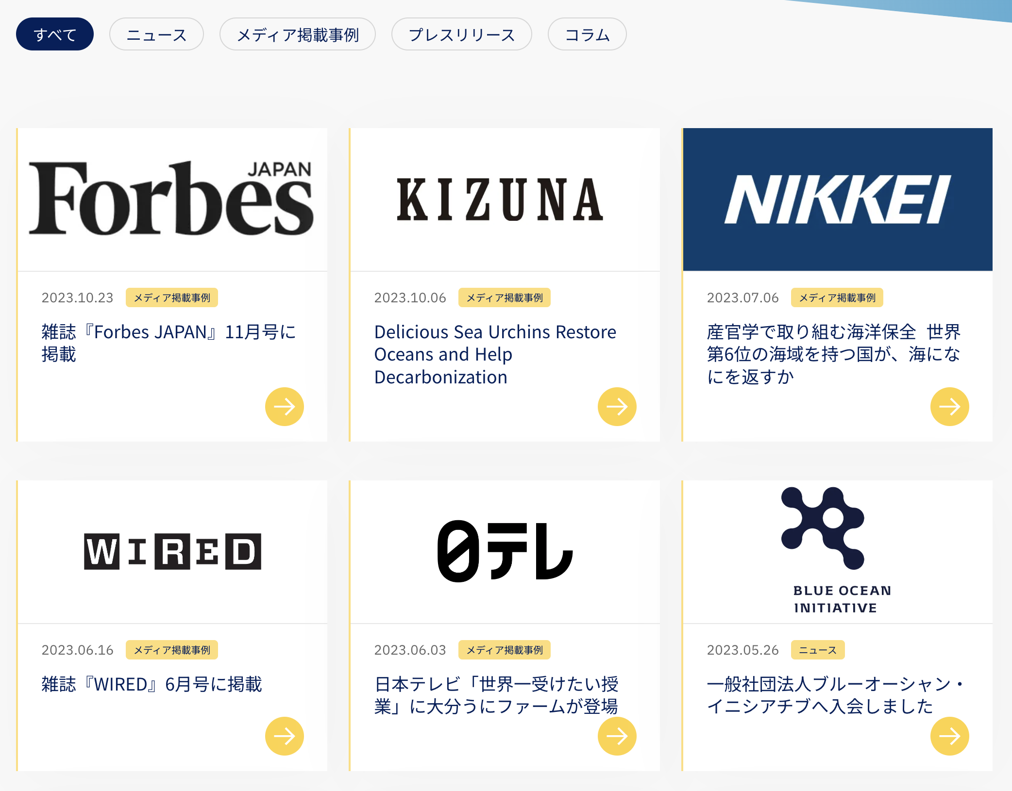 ウニノミクスのお知らせ一覧ページが表示されている。