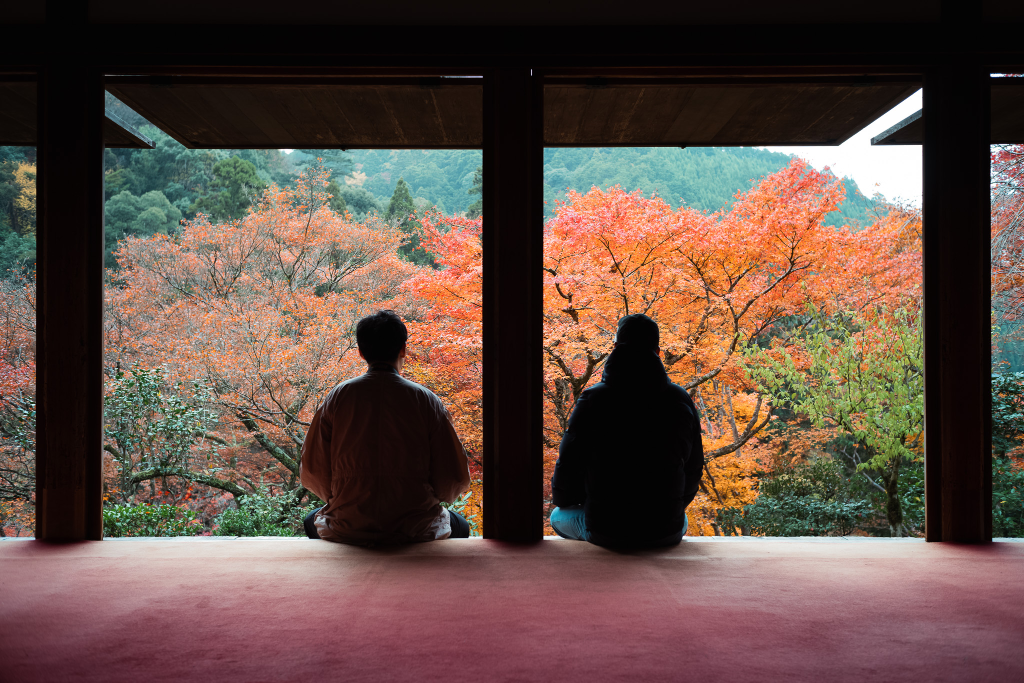 栂尾山「高山寺」の石水院に座る山手さんと岩松さん