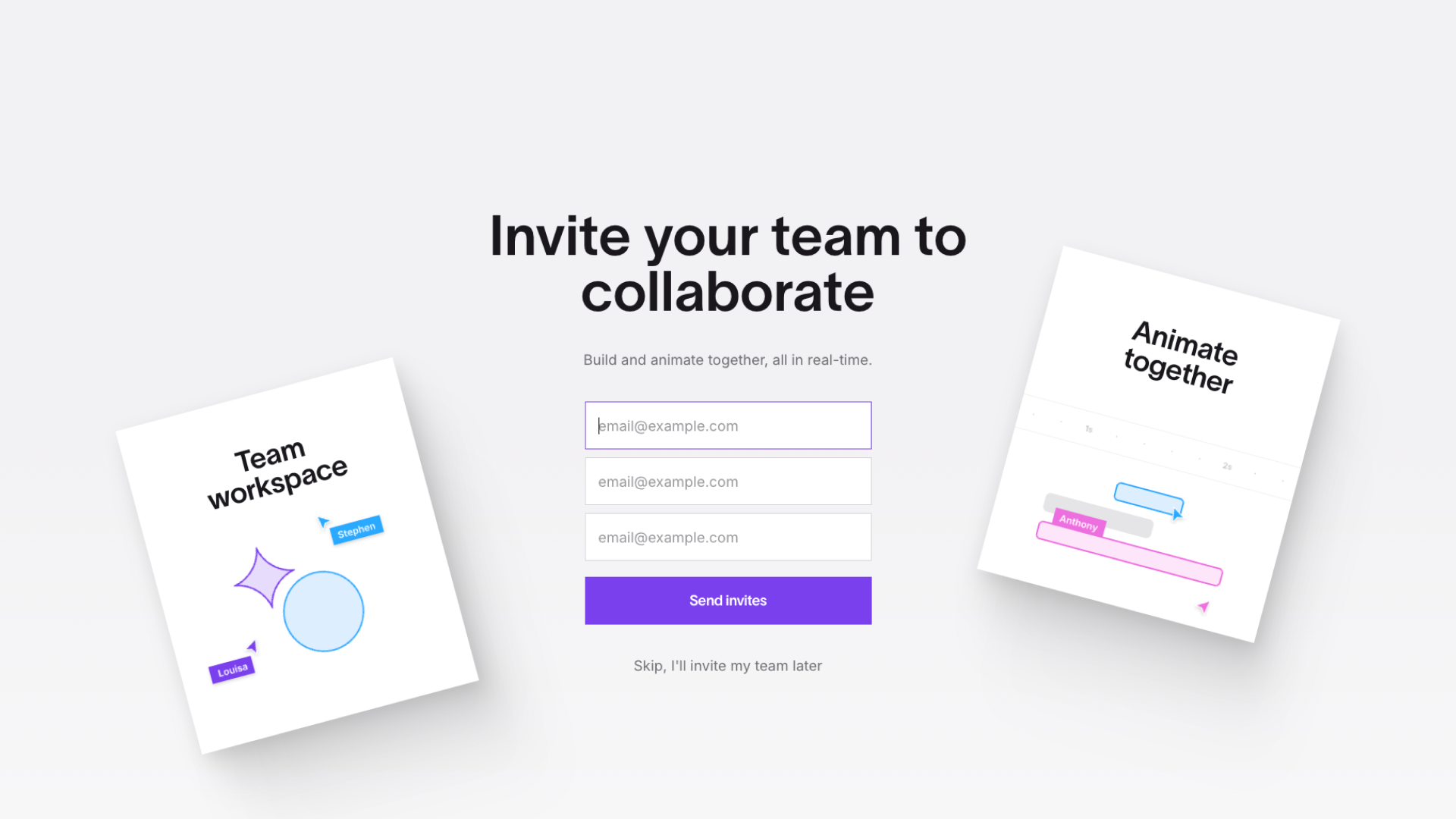 Jitterの会員登録でコラボレーションするアカウントのメールアドレスを入力する画面