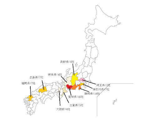 自動車部品メーカーが多い都道府県ランキング
