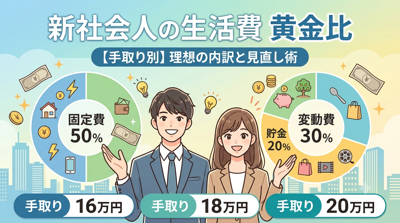 【手取り別】新社会人の生活費の黄金比とは？破綻を防ぐ内訳ルールと固定費見直しの順番 💡