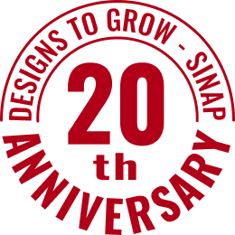 20周年のロゴ。DESIGNS TO GROW - SINAP 20th ANNIVERSARY