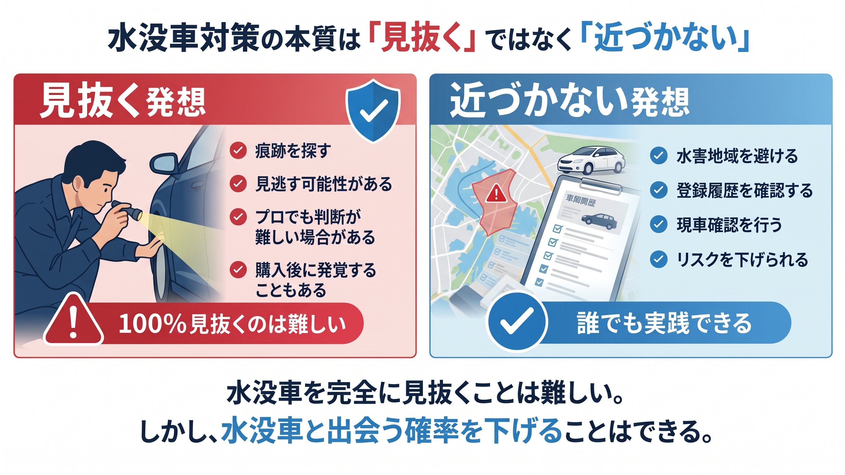 水没車対策の本質は「見抜く」ではなく「近づかない」