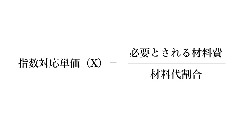 指数対応単価イコール必要とされる材料費、割る、材料代割合