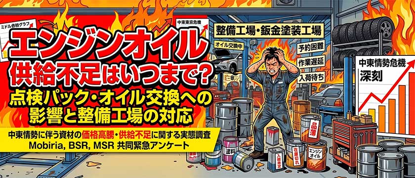 エンジンオイル供給不足はいつまで？点検パック・オイル交換への影響と整備工場の対応 Mobiria, BSR, MSR 共同緊急アンケート