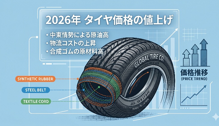 中東情勢の緊迫化に伴う2026年のタイヤ値上げ！ 値上げ実施1ヶ月前から