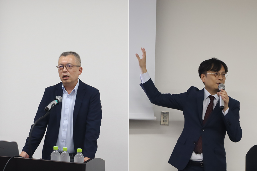 冒頭挨拶に立つプロトリオス・坂田良治氏（左）、前半の講習を担当した同・石芳賢和氏