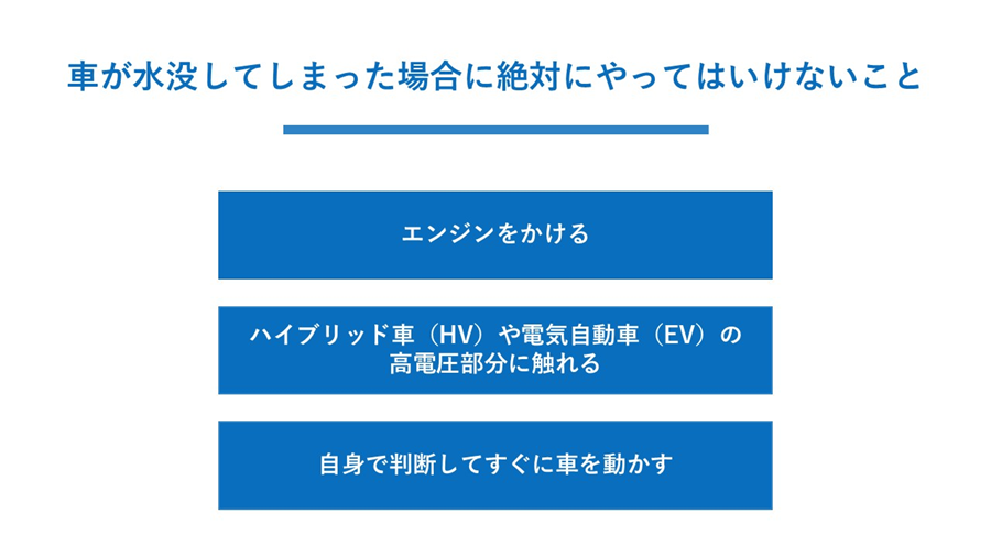 車が水没してしまった場合に絶対にやってはいけないこと