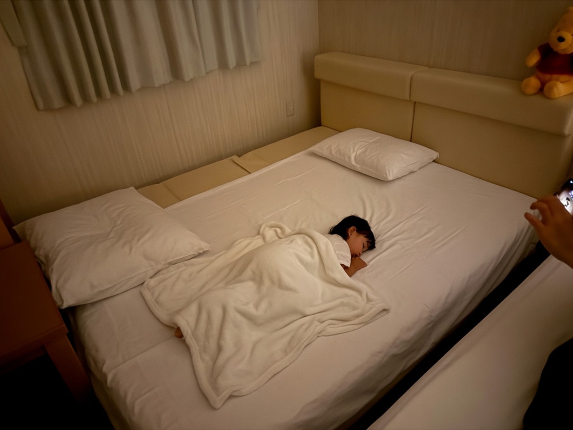 客室の畳で眠る娘