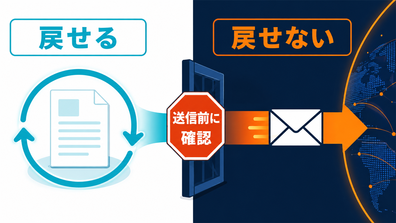 元へ戻せる下書きと戻せない外部送信を分ける確認ゲート