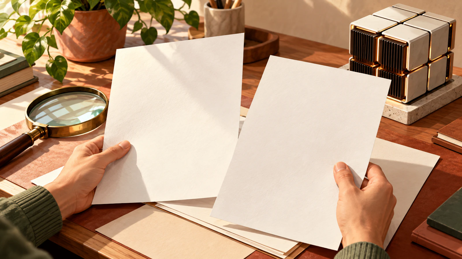 利用条件の確認を想起させる書類と分析道具の生成イラスト