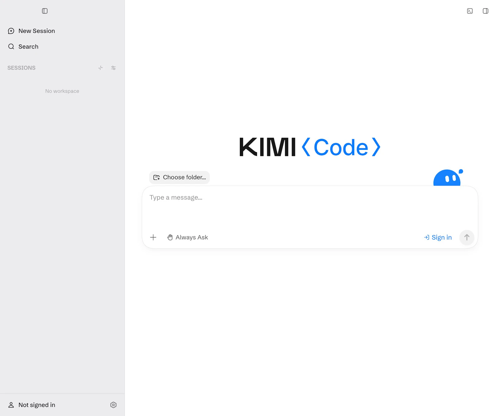 Kimi Code Desktopのホーム画面。公式ドキュメントより。