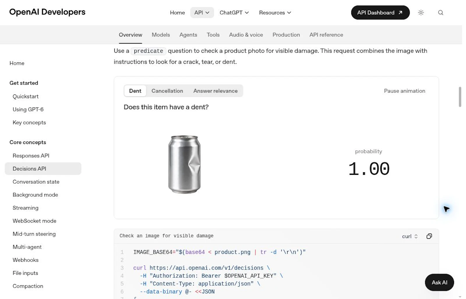 公式ドキュメントの画像判定デモ。缶のへこみを判定するpredicateの表示例。