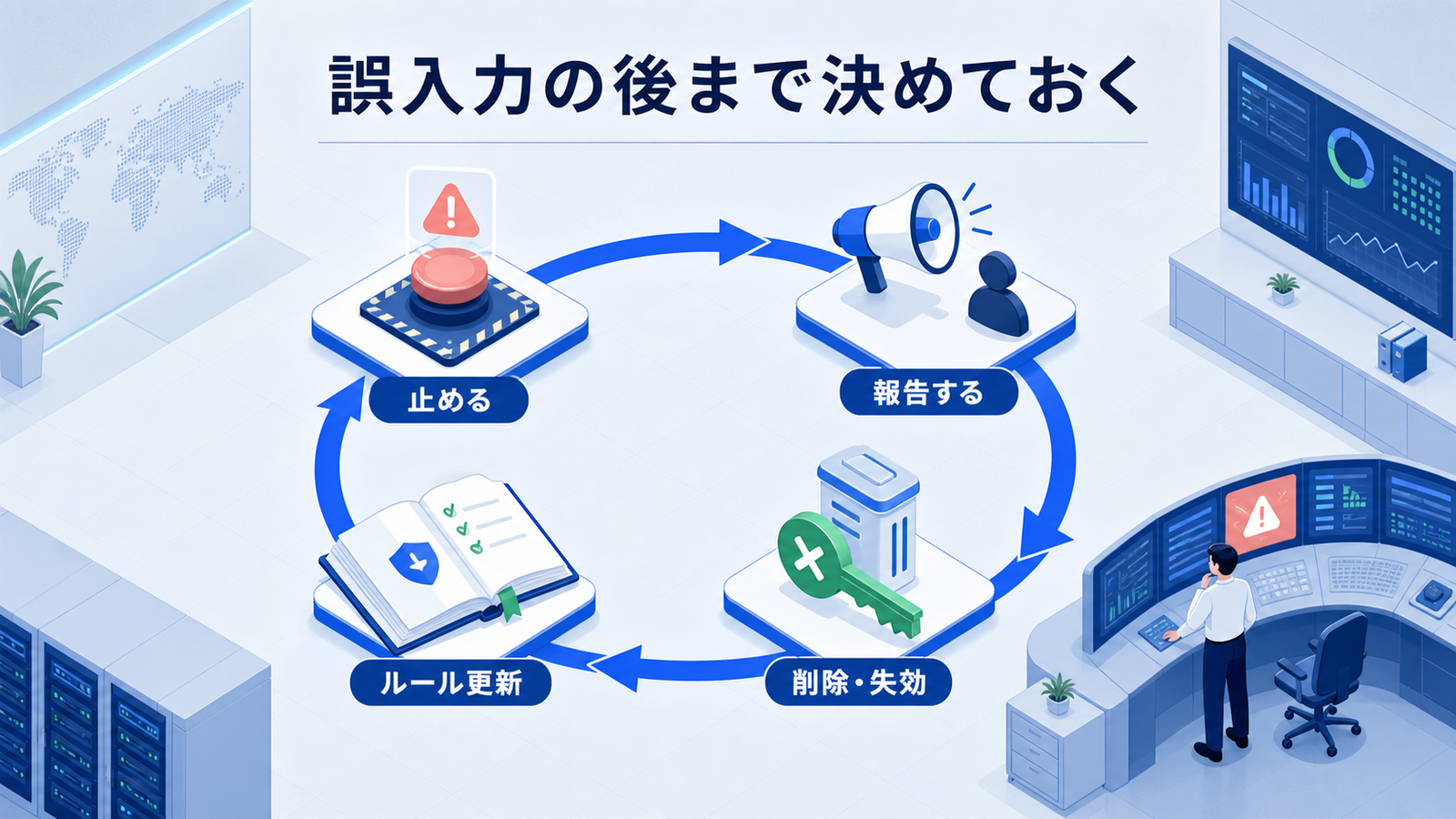 誤入力後に止める・報告する・削除や失効・ルール更新を行う流れ