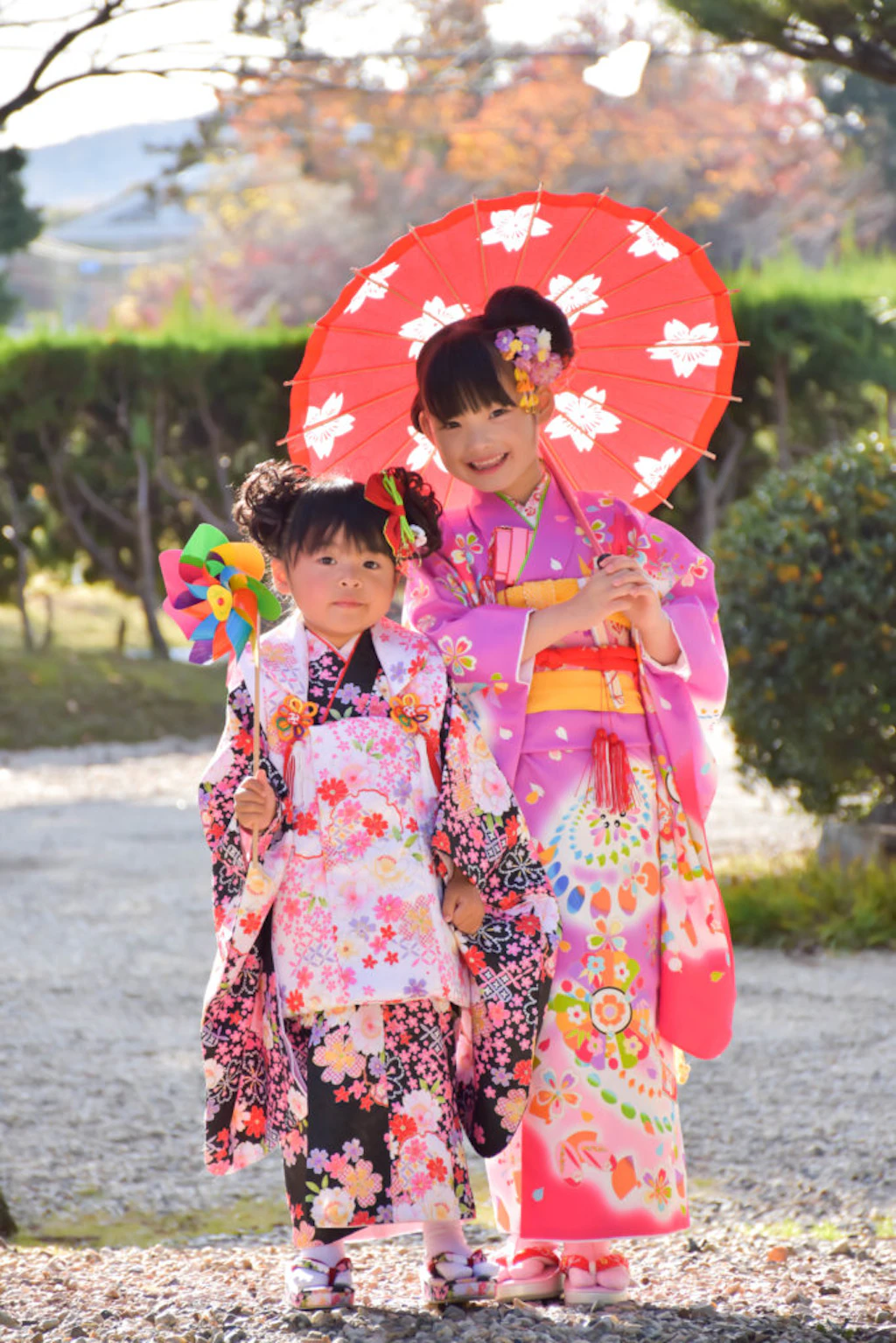 七五三の着物を着た女の子２人