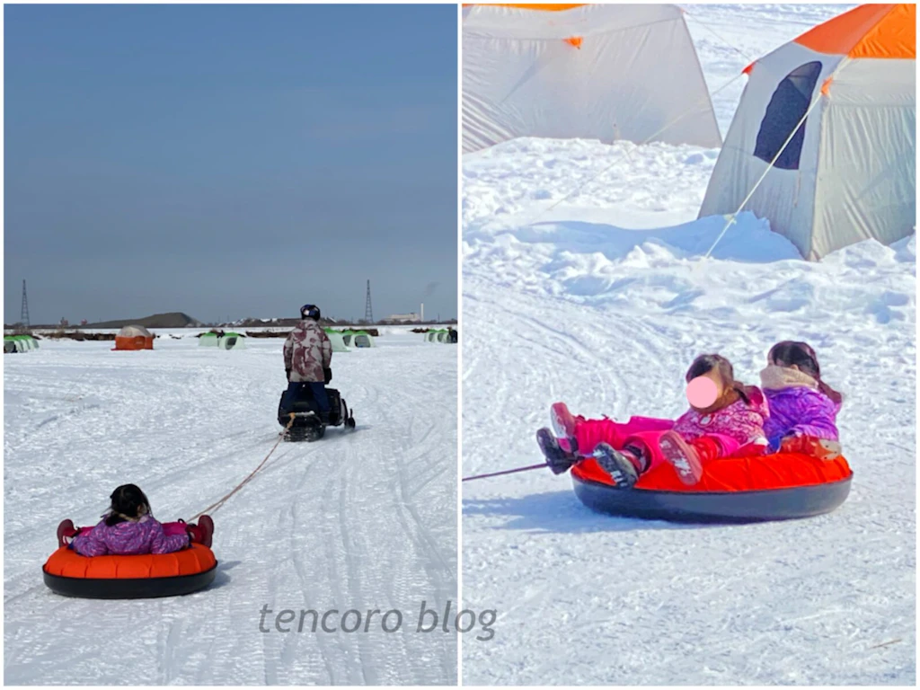 苫小牧 ワカサギ釣り スノーモービル アクティビティ 子ども 雪遊び
