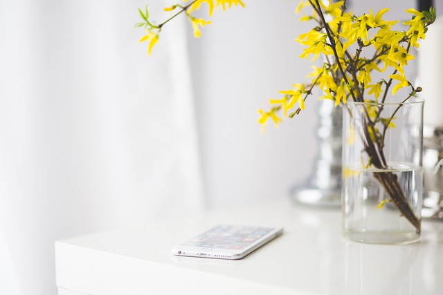 iphone, iphone 6, iphone 6 plus, りんご, 花の壁紙, 白い机, デスク, フラワーズ, 黄色の花, バネ, 仕事, ワークスペース, オフィス, 自然, 事務所スペース, インテリア, 家, 美しい花, ホームオフィス, テクノロジー, モバイル, 花の背景, 電話