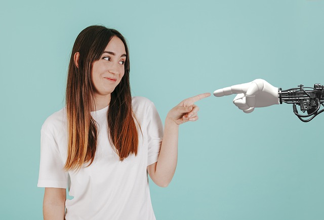 人工知能, テクノロジー, ロボット, 未来的, 機械, 人間, アンドロイド, 腕, 女性, 触れる, 手, 指