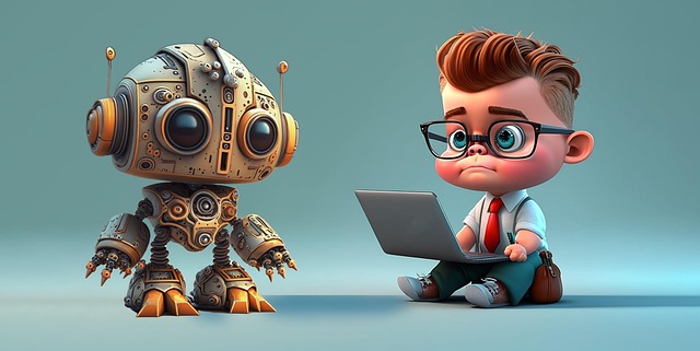 生成されたai, 男の子, 若い男, ラップトップ, ロボット, 将来, チャットポイント, 3 d, モダン, テクノロジー, ボット, コンピュータ ・ サイエンス, 地球外, ファンタジー, コミュニケーション, チャットする, 人工知能
