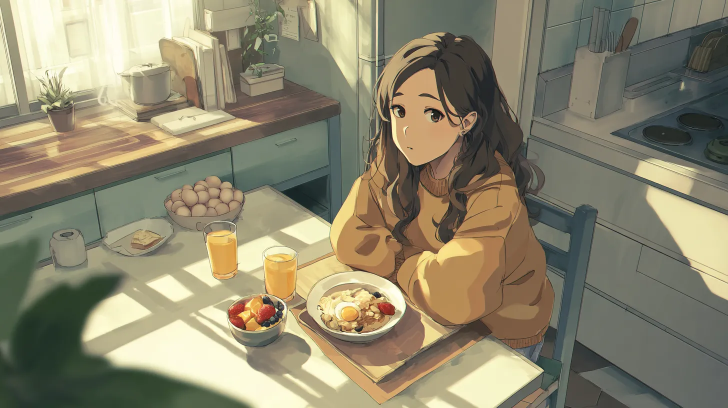 高タンパク質な朝食を食べる女性の画像