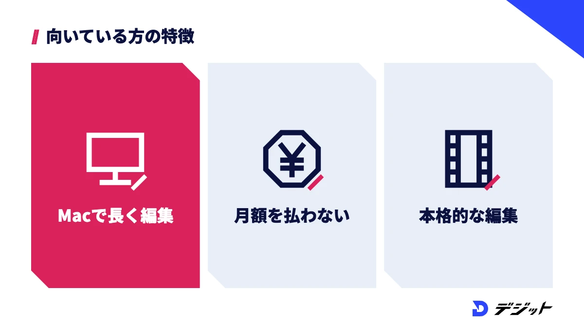 Final Cut ProはMacで長く本格的に動画を編集し、月額料金を払い続けたくない方に向いている
