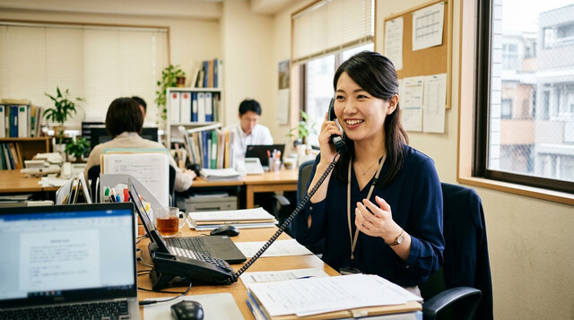 オフィスで電話中の女性社員