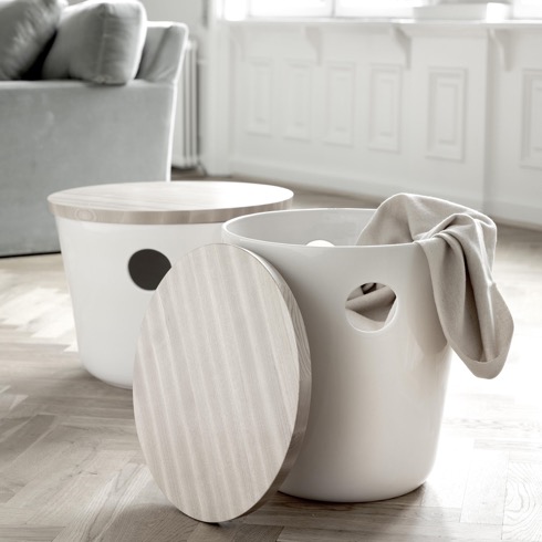 テーブルにもスツールにもなる収納付きの円形ボックス【Unit】