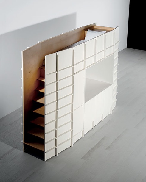 上にベッド。横にデスクが付いている収納【BLOCK】