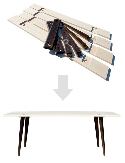 一人で簡単に組み立てられる美しいダイニングテーブル【Timber】