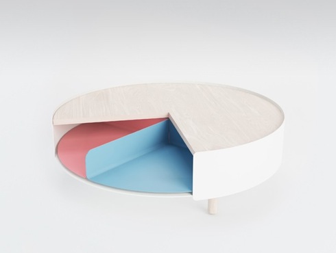 まるで円グラフ？ 内部収納を４つに使い分けられるテーブル【Times 4】