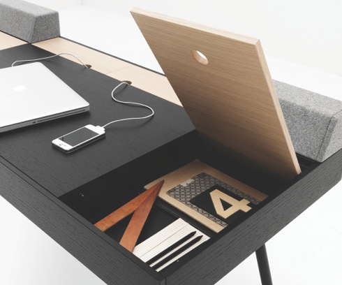 ケーブルボックス・スピーカー・隠し収納が付いたデスク【Cupertino】