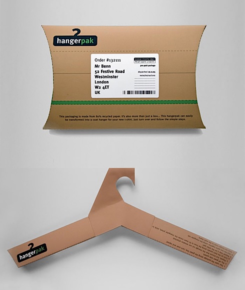 組み立てると「ハンガー」として使える、エコでオシャレなパッケージアイデア【Hangerpak】