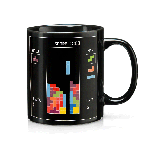 ホットドリンクを入れるとゲーム画面が変化する！ テトリスマグカップ【Tetris Heat Changing Mug】