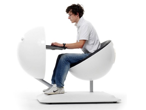 球体を開くと中からデスク＆チェアーが飛び出すワークステーション【Globus】