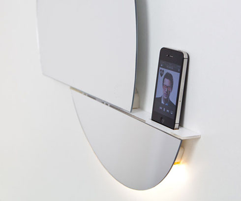 ジャスチャー操作機能付きのiPhoneドックに変身する鏡【Open Mirror】