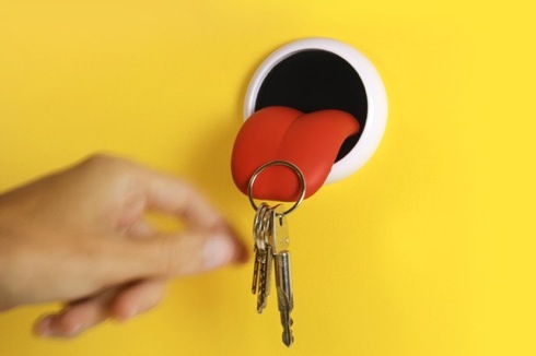 壁から舌が？！ アッカンベーするキーホルダー【Tongue Key Holder】