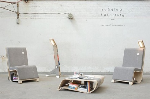 本棚や照明も付いた読書用の家具セット【reading furniture】
