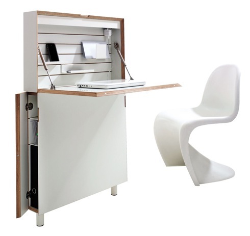 書類入れやiPadスタンドも付いてる！超薄型のデスク【Flat Mate】