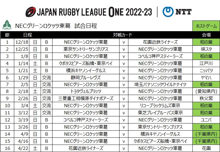 JAPAN RUGBY LEAGUE ONE】2022-23 試合日程のお知らせ | ニュース